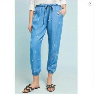 Anthropologie Cloth & Stone Chambray Polka Dot Jogger Pants sz S